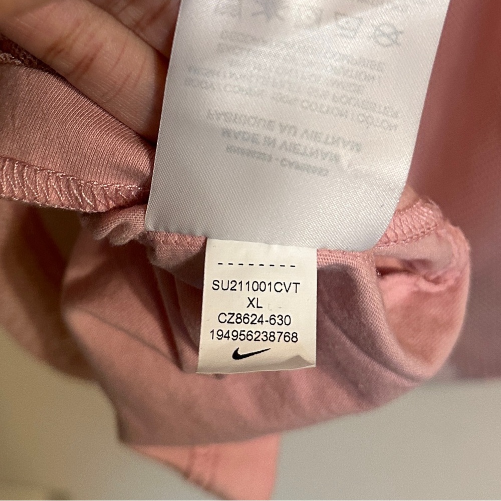 Nike Air Women’s Short Sleeve Layered Mesh Relaxed Tee, Pale Pink & White, Sz XL - Picture 7 of 9